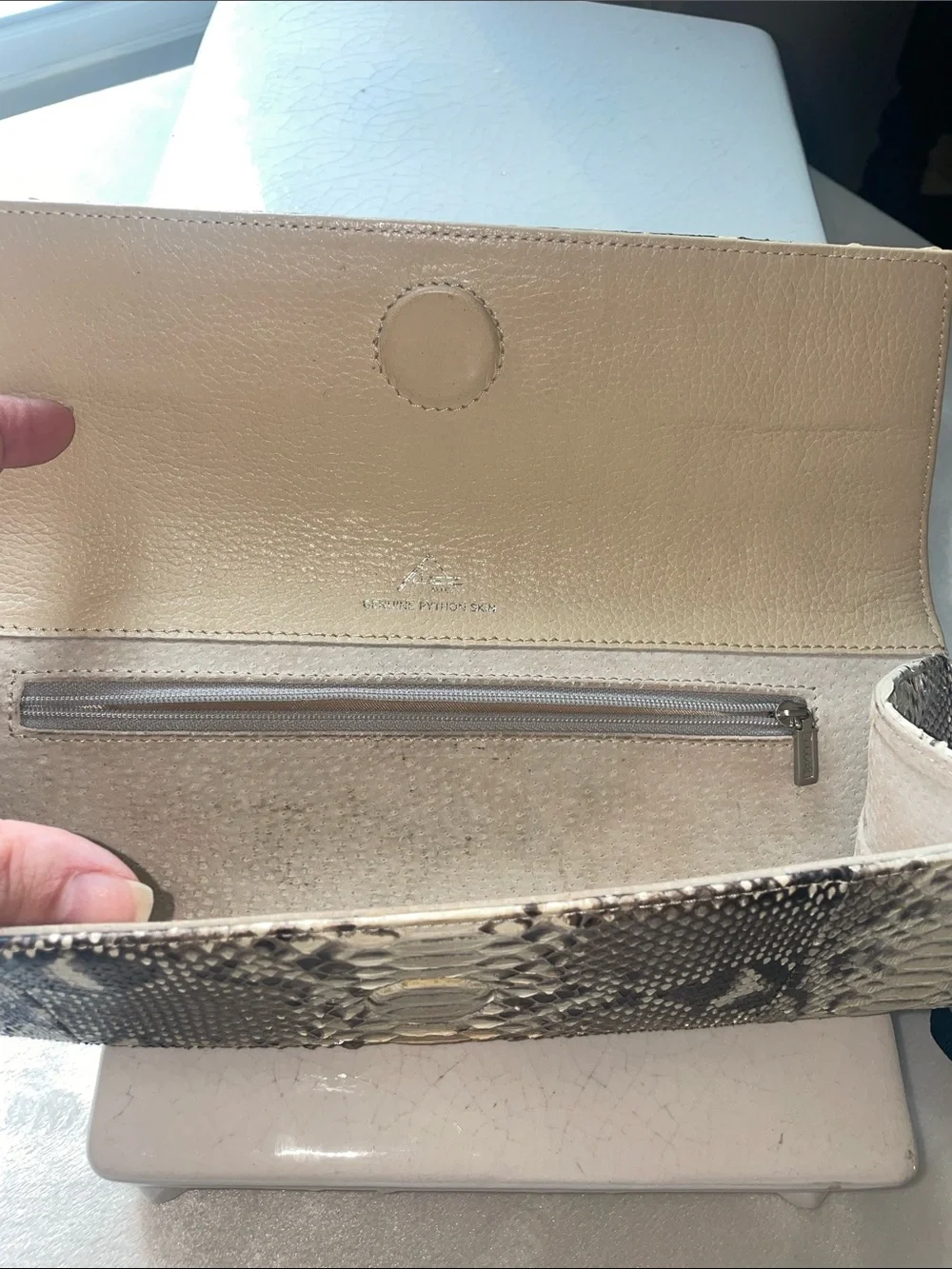 Snake Clutch in Neutral Cream and Brown